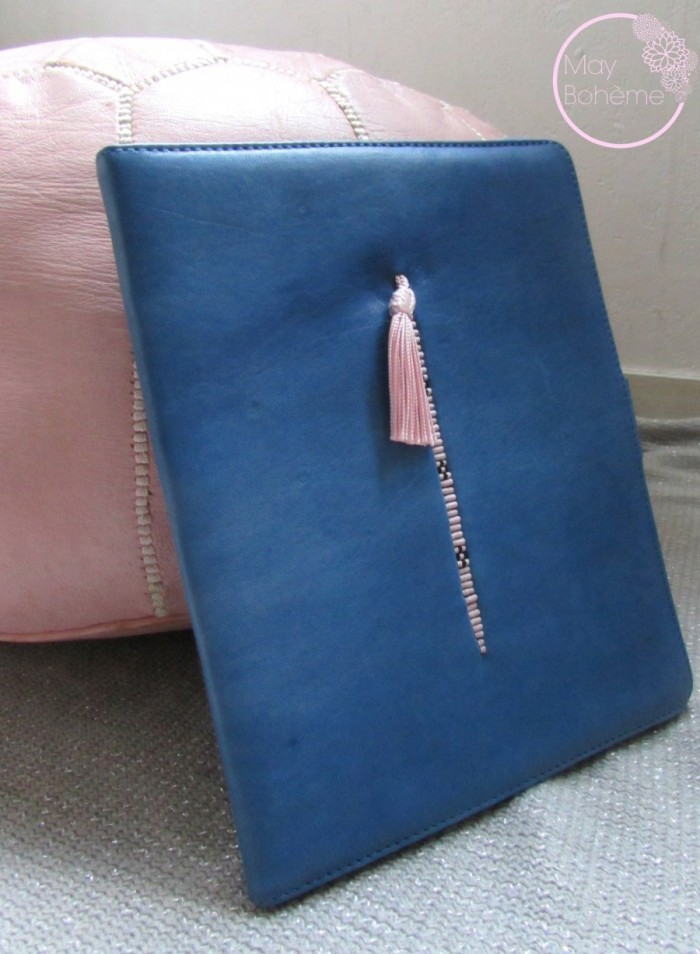 coque protection tablette ipad cuir bleu artisanal