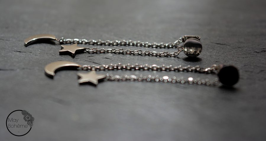 Boucles D'Oreilles Asymétriques Étoile Et Lune Dorées - Pendentifs Longs Pour Femmes - Style Élégant Et Fantaisie - 6