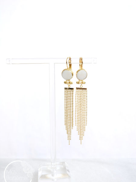 Boucles D'oreilles Dormeuses Art Déco Plaqué Or - Marque Oria - Bicolores - Occasion