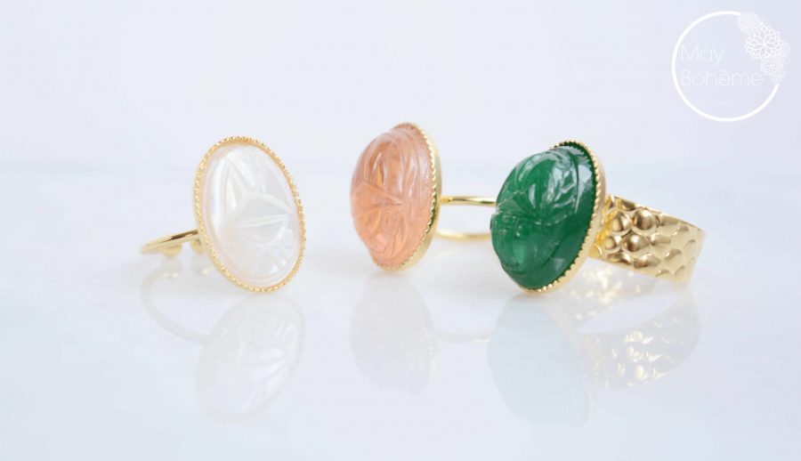 Bague Fantaisie Réglable Scarabée Doré - Alliage, Neuve Sans Emballage