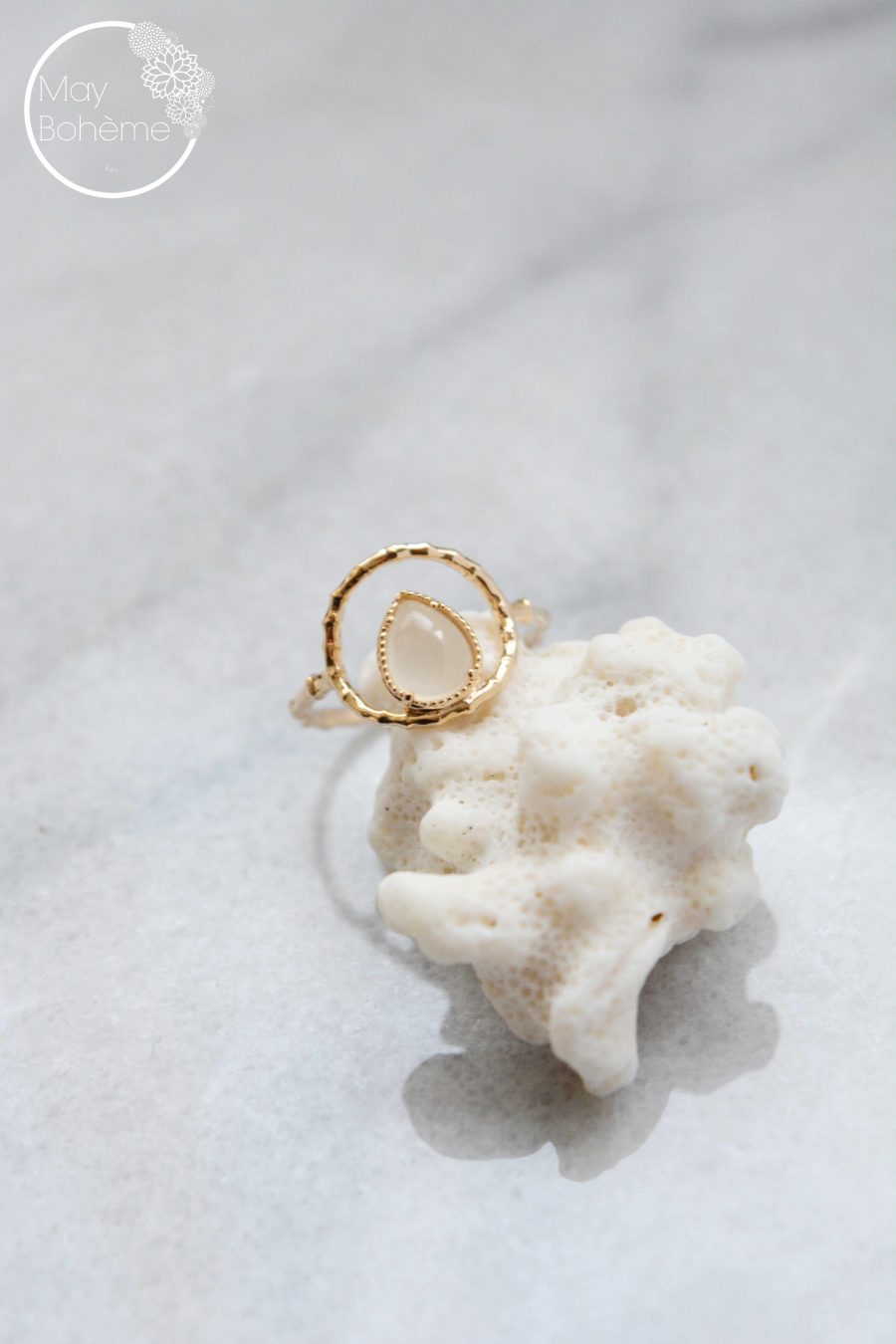 Bague En Argent 925 Avec Goutte Et Pierre De Lune - Neuve Avec étiquettes, T56