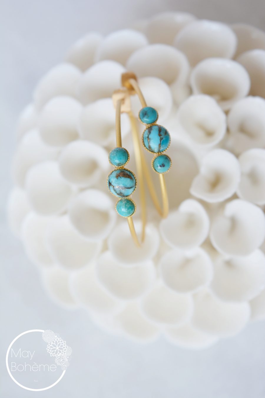 Boucles D'oreilles Anneaux Avec Cristaux Turquoise - Acier Inoxydable - Neuf Avec étiquettes