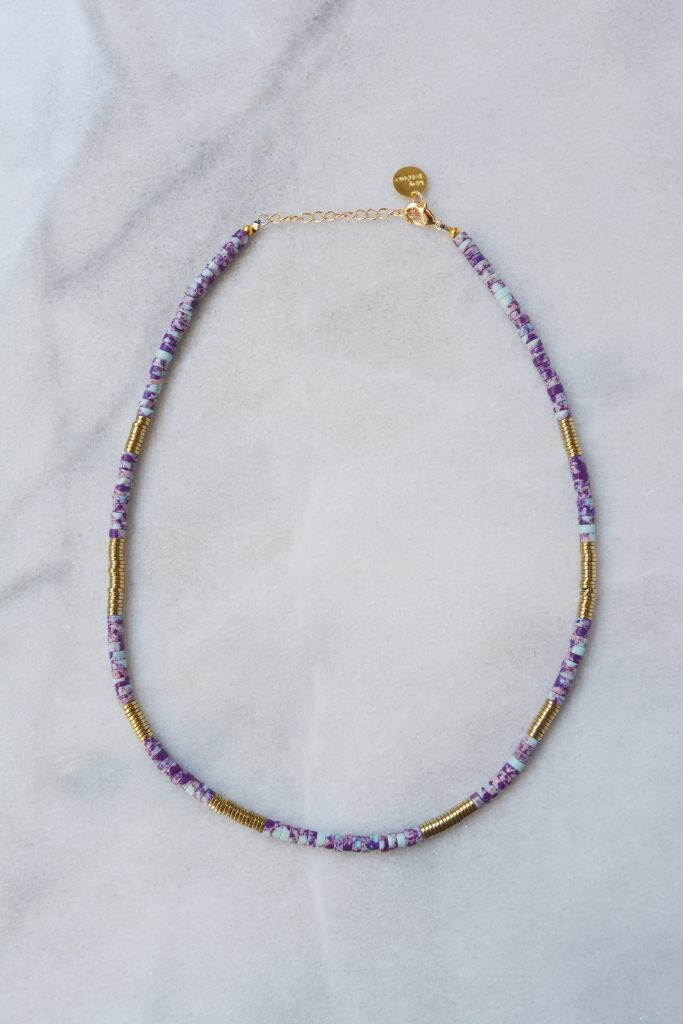 Collier Homme Femme Plage Collier Surf Surfeur Style Rasta - Coquillage Et Bois De Coco, 45cm, Violet Et Blanc Collier Coquillage
