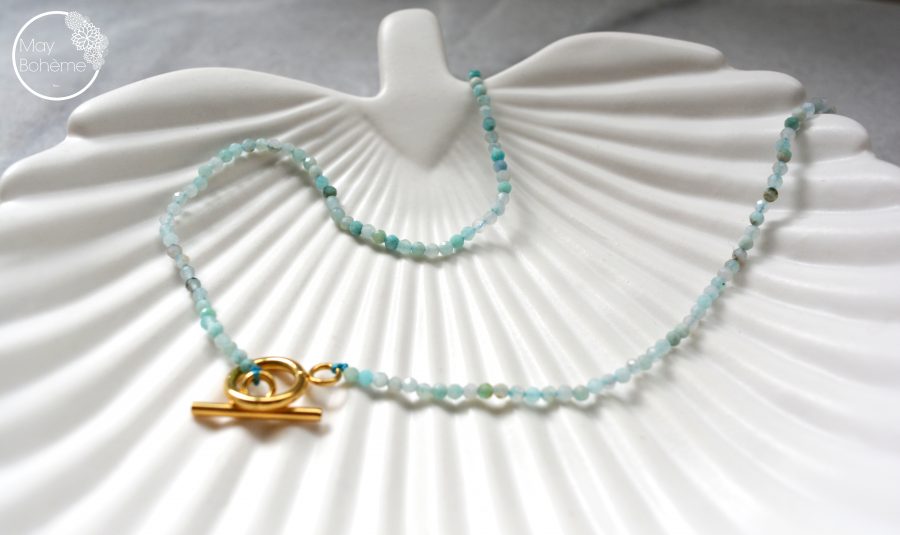Collier Perles De Verre Bohème 56cm - Couleur Nectarine, Fermoir Toggle, Neuf Avec étiquette