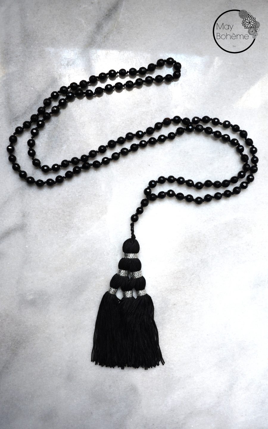 Collier Sautoir En Jais Noir Art Déco - Style Années 20-30, Pompon, Occasion