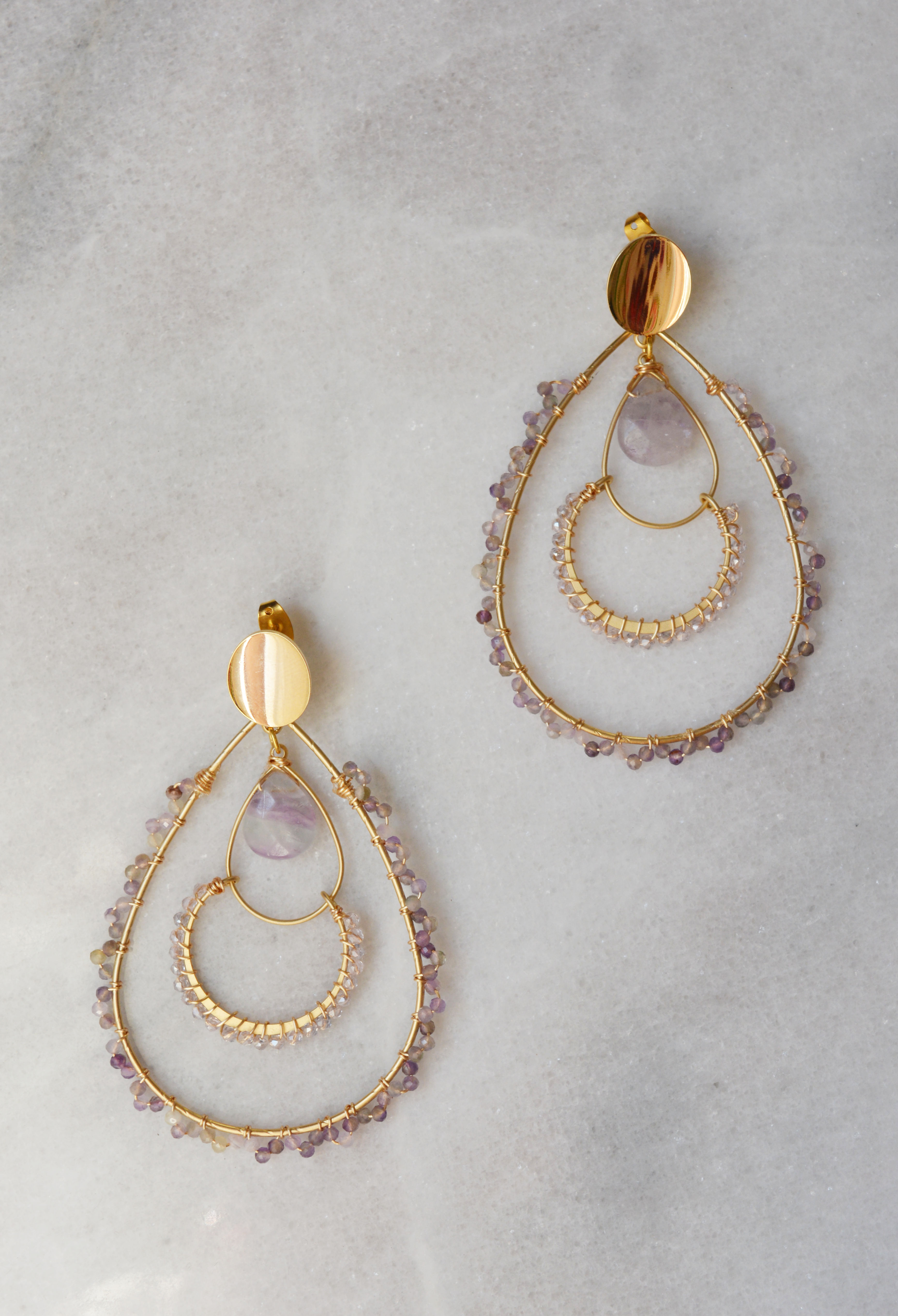 Boucles D'oreilles Gouttes Fines En Perles Légères - Doré - Pour Femme