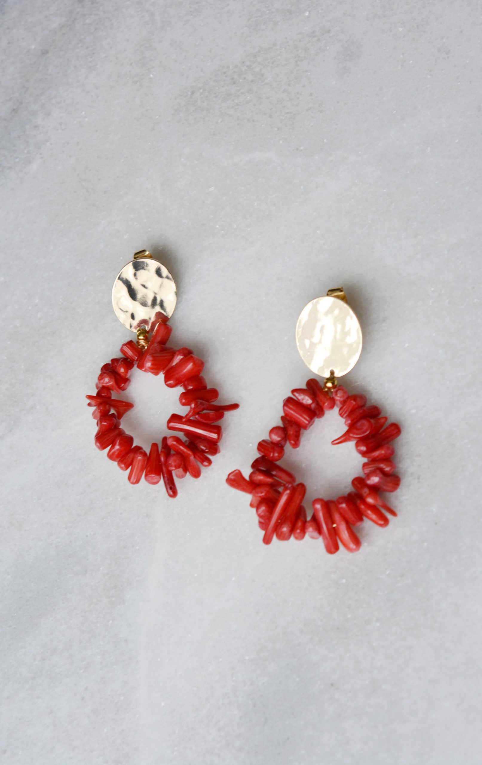 Acier Rainurée Anneau Boucle d'oreille Charnière avec Rouge Email - Créoles - Homme Femme