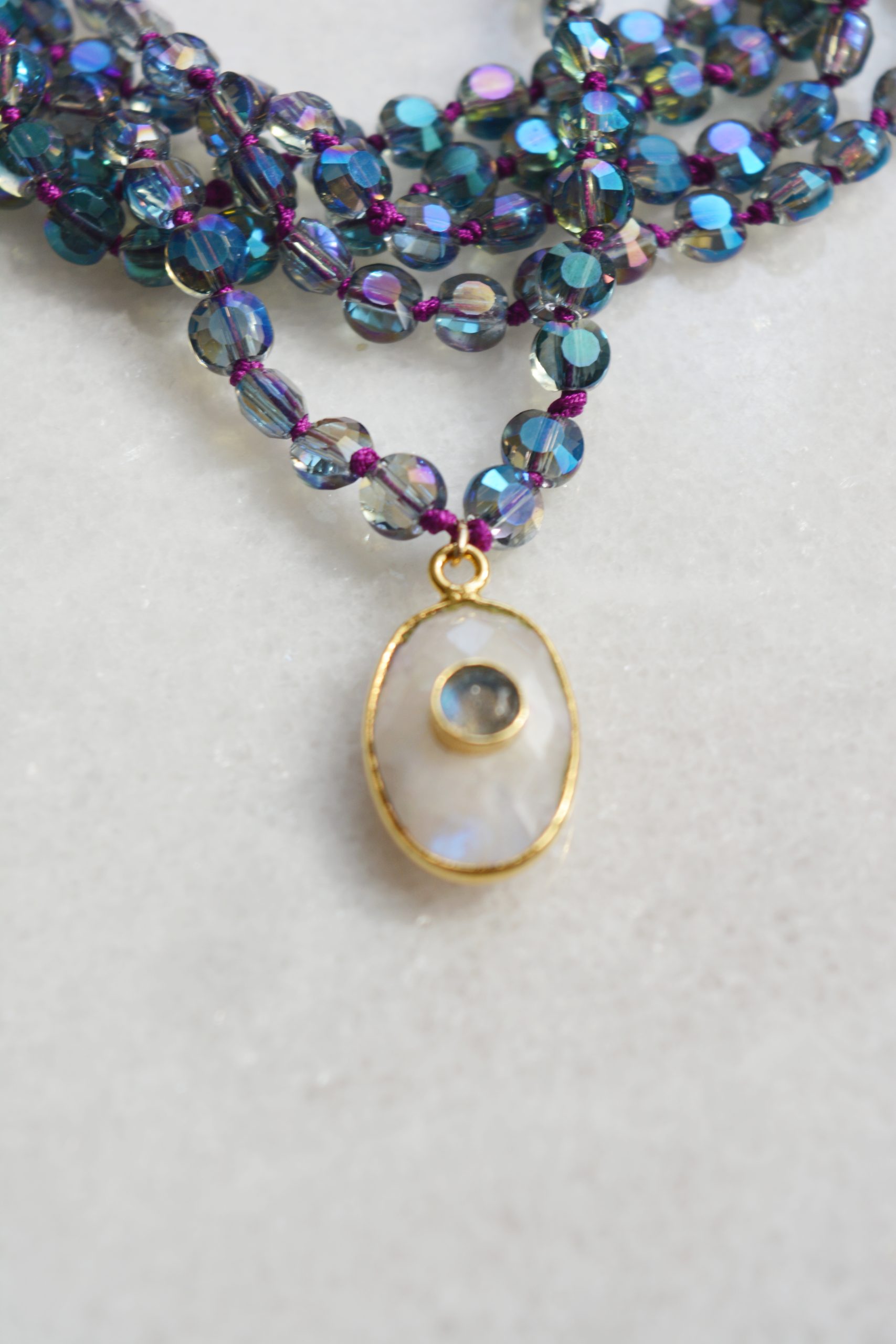 Collier Femme Perles Labradorite Bleue - Pierres Facettées 2mm, Réglable, Plaque Argent