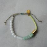 bracelet ajustable perles recyclées verre blanche vert mint opaline vert citron